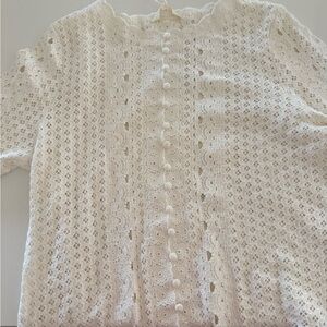 White Lace Button-Up Sweater from Sézane